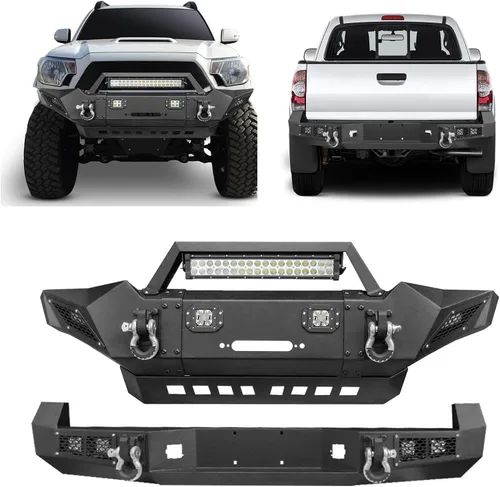 Miniatura 11 de Parachoques trasero de acero para Tacoma 2016 2017 2018 2019 2020 2021 2022 2023 con placa de cabrestante y orificio de sensor y luces LED y kits