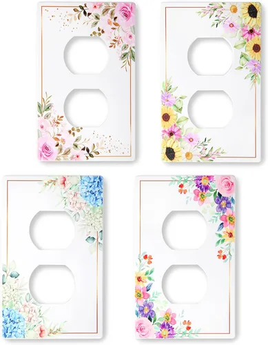 Cubiertas decorativas para interruptor de luz, diseño floral clásico, placa de pared sin tornillos, placa de pared eléctrica de salida dúplex de una