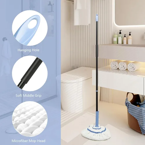 Miniatura 4 de Trapeador giratorio para limpieza de suelos, mango largo de 57 pulgadas de largo, trapeador de microfibra resistente para trapear en azulejos