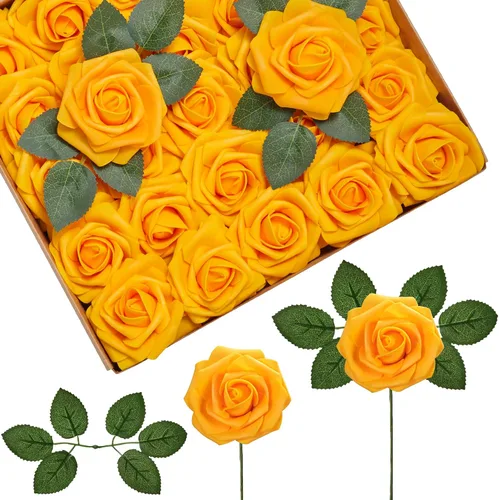 Miniatura 18 de InnoGear Flores artificiales, 100 rosas falsas de espuma blanca a granel con tallos para decoración, ramos de boda, centros de mesa, despedida