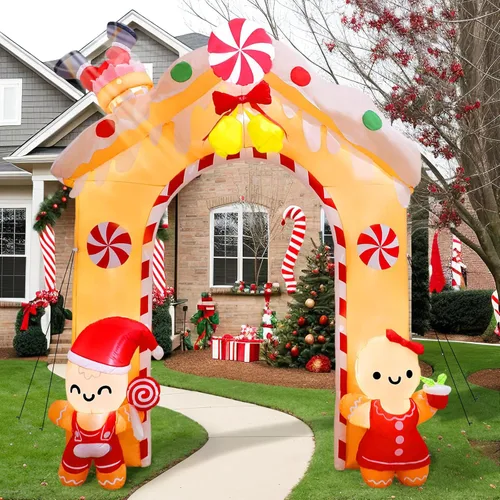 Miniatura 4 de Arco Inflable de Navidad de 10 Pies Hombre de Jengibre - Inflables de Navidad Decoraciones para Exteriores, Decoraciones Inflables de Patio
