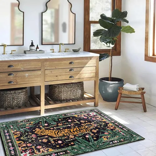 Miniatura 2 de Alfombras de entrada tropicales orientales lavables, alfombras antideslizantes hippies envejecidas boho vintage delgadas de 2 x 3 para baño, cocina