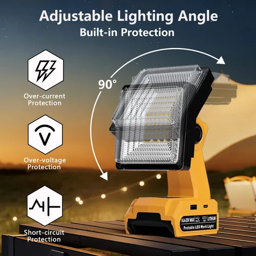 Miniatura 4 de DTEZTECH Luz de trabajo LED para batería Dewalt de 20 V máximo, luz de inundación portátil inalámbrica de 25 W 1500 LM con cabezal giratorio de 90°