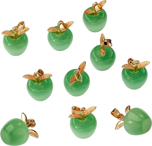 10 dijes de piedra preciosa de manzana, cristal de cuarzo curativo, colgantes de piedra natural, hebilla de oro verde para joyería, collares,