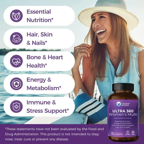 Miniatura 4 de Vitamin World Multivitamínico Ultra 360 para Mujeres, Multivitamínico para Mujeres con Hierbas y Colágeno para Cabello, Piel y Uñas, Suplemento