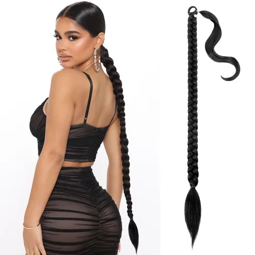 Miniatura 29 de Mebeli Extensiones de cola de caballo trenzadas, extensiones trenzadas, extensiones de cola de caballo largas trenzadas, extensiones de cola de #2