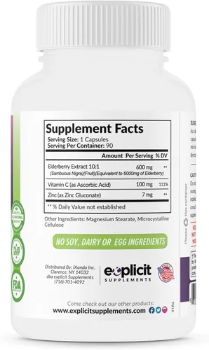 Miniatura 8 de Suplemento natural de baya de saúco, vitamina C y zinc, triple refuerzo de inmunidad, suministro extra fuerte para 3 meses, apoya la salud