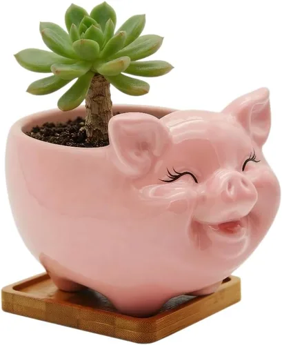 Miniatura 11 de Cuteforyou Macetas para suculentas, bonita maceta de cerámica con forma de vaca de dibujos animados para suculentas/cactus/flores, soportes