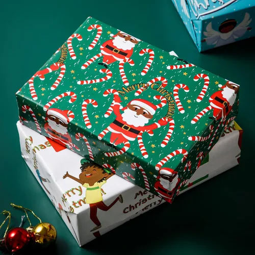 Miniatura 2 de Dtiafu Papel de Regalo Navideño Afroamericano Papel de Regalo Negro de Papá Noel a Granel Diseños Lindos de Navidad para Personas Negras