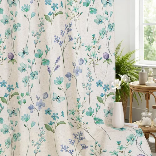 Miniatura 38 de Litabel Cortina de ducha con diseño floral de acuarela, cortina de ducha de flores de mariposa azul para baño, juego de cortina de ducha moderna