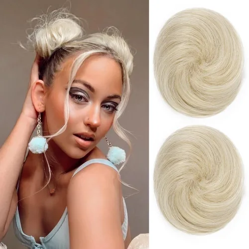 Miniatura 40 de REECHO Piezas de cabello Space Bun, 2 extensiones de moño mini con clip de pinza en extensiones de moño falsas de orejas de gato y desordenadas