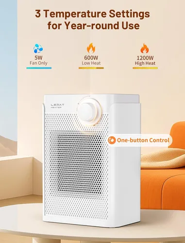 Miniatura 4 de Calentador de espacio eléctrico Lerat, calentador pequeño para uso en interiores, 1200W PTC de calentamiento rápido portátil, protección contra