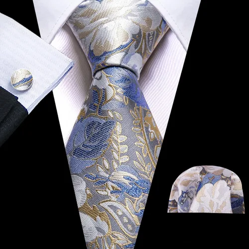 Miniatura 225 de Barry.Wang - Juego de corbata de seda para hombre, diseño de cachemira, pañuelo y gemelos de bolsillo