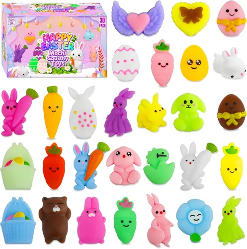 Relleno para huevos de Pascua - Paquete de 30 juguetes esponjosos Kawaii Mochi para rellenar cestas de Pascua, mini juguetes esponjosos lindos para