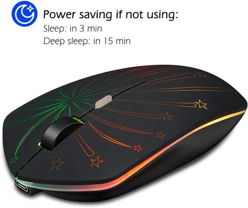 Miniatura 4 de Ratón inalámbrico recargable, retroiluminado alimentado por batería de polímero de litio, sensor óptico, receptor Nano USB, velocidad DPI de 3