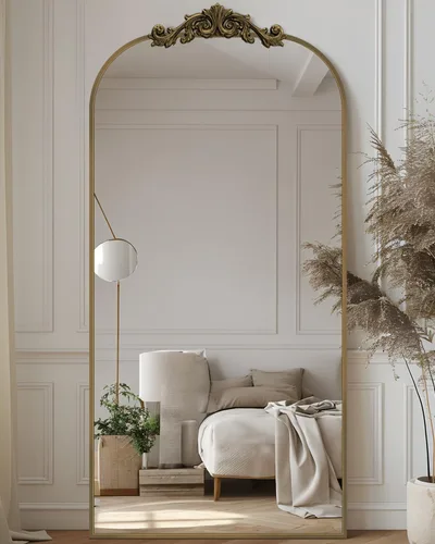 Miniatura 8 de Antok Espejo arqueado de longitud completa, espejo de piso de 71 x 28 pulgadas con tallado, espejos de cuerpo completo para decoración del hogar