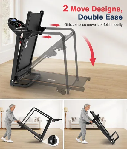 Miniatura 6 de Redliro Walking Treadmill with Long Handrails – Treadmill for Seniors 300 lbs Capacity – Foldable, Lightweight with Wheels, Cup & Phone Holder