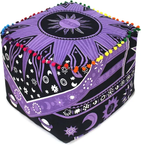 Miniatura 13 de CRAFT KALA Funda de puf tradicional de retazos cuadrados indios, funda para puf de sala de estar india, diseño otomano, decoración otomana, Elefante