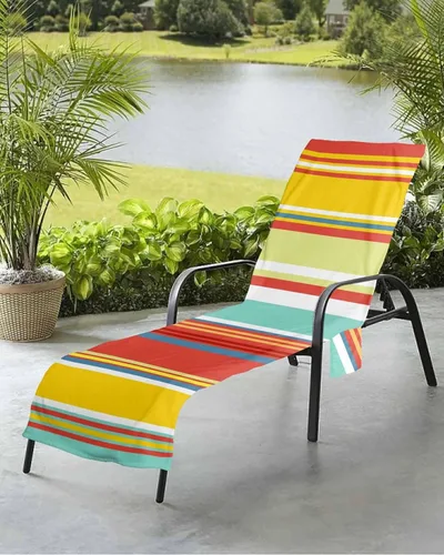 Miniatura 6 de Coloridas fundas verticales para silla de playa con bolsillos, funda de microfibra de secado rápido, fundas de silla de piscina naranja, toalla