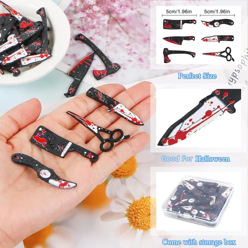 Miniatura 2 de MIKIMIQI 24 dijes de cuchillos falsos, colgante de Halloween, mini cuchillos de resina para mujeres, manualidades, manualidades, dijes de Halloween