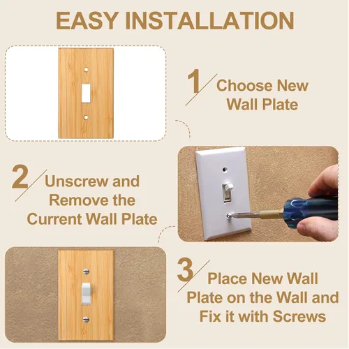 Miniatura 3 de Pinkunn 10 piezas de placa de interruptor de luz de madera maciza, cubiertas de salida de madera de bambú, placa decorativa de pared para el hogar
