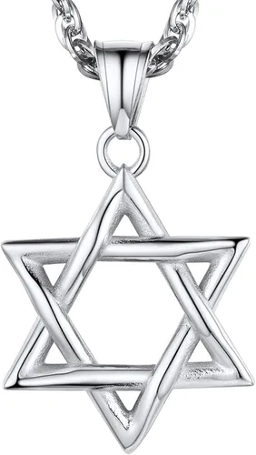 Miniatura 85 de U7 - Collar con Estrella de David para hombres y mujeres, dije hexagonal de acero inoxidable con cruz/piedra de rubí/collares clásicos judíos