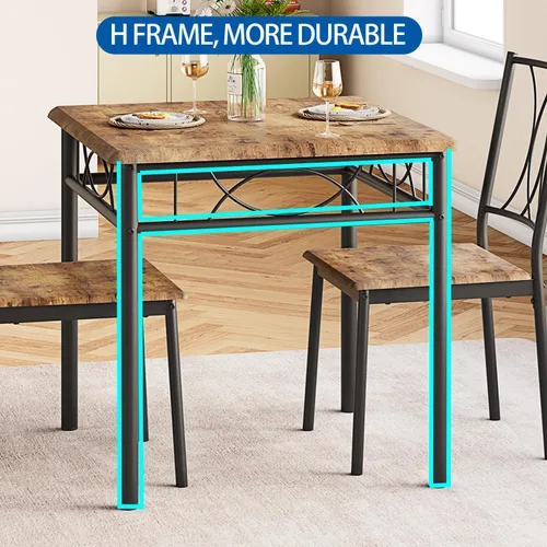 Miniatura 5 de Juego de mesa de comedor para 2, mesa de cocina con 2 sillas, juego de mesa de comedor de cocina de 3 piezas de madera para apartamento, espacio