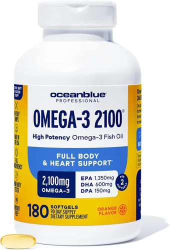 Oceanblue Professional Omega-3 2100 – 180 ct – Suplemento de aceite de pescado sin eructos de triple fuerza con EPA de alta potencia, DHA, DPA –