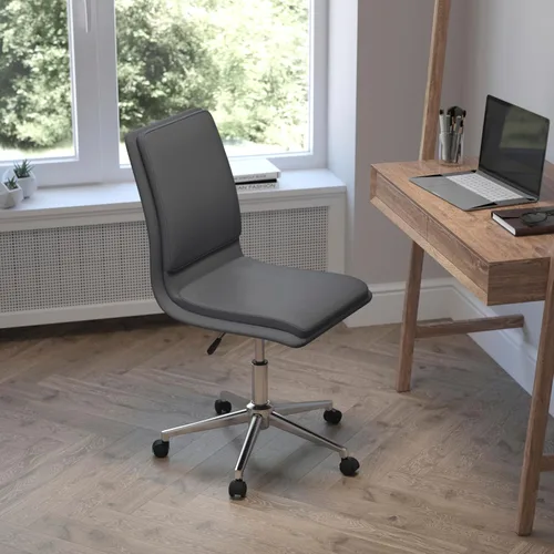 Miniatura 6 de Flash Furniture Madigan Task - Silla de oficina – Lujosa tapicería de cuero negro – Respaldo medio acolchado y asiento – Base cromada ajustable
