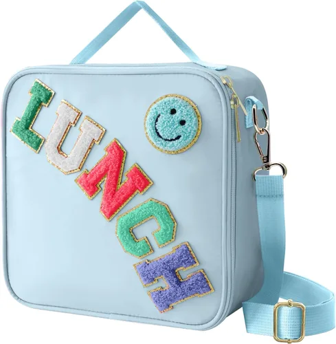 Miniatura 15 de Lonchera aislada con correa ajustable para el hombro, lonchera de nailon preppy grande con aislamiento, bolsa de almuerzo reutilizable con bolsa