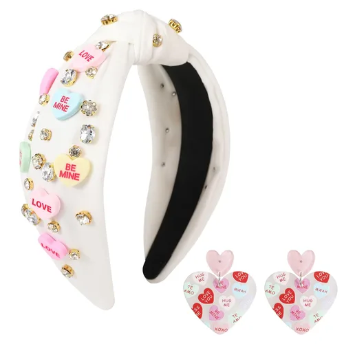 Miniatura 8 de Diademas de corazón de caramelo para el día de San Valentín para mujer, diadema de corazón de conversación de amor con diamantes de imitación