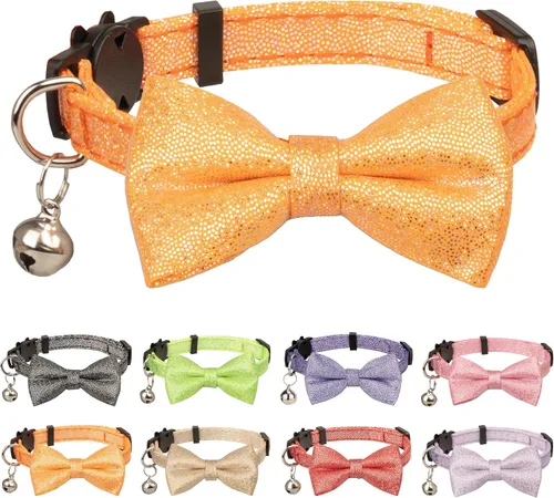 Miniatura 5 de Collar de gato con pajarita brillante para gatos, campanilla, fiesta, boda, fiesta, brillante, 7-11 pulgadas, niña, niño, mascota, color liso
