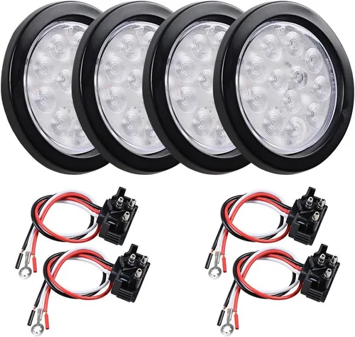 Miniatura 24 de Kit de tapones de cableado con cubierta de hule para luz trasera LED redonda de 4", 12 ledes, para RV, camioneta Luz roja - Lente transparente