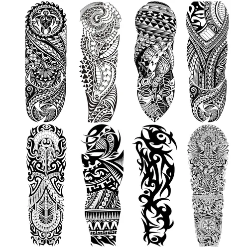 Miniatura 14 de Adhesivos de manga de tatuajes falsos de lobo león, brazo completo, dragón animal, tribal, mangas temporales de tatuaje para hombres, mujeres