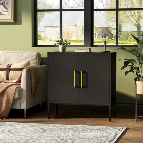 Miniatura 6 de JOZZBY Gabinete Buffet de Almacenamiento, Aparador Independiente con Puertas Dobles, Aparador de Madera Moderno, Gabinetes Laterales Negros