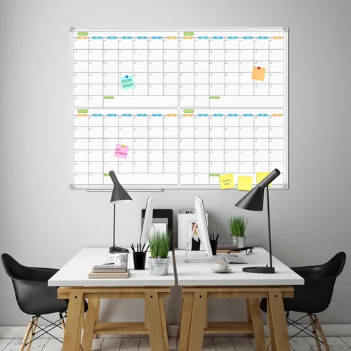 Miniatura 5 de JILoffice Calendario magnético de borrado en seco, pizarra blanca de 2 meses, 36 x 24 pulgadas, marco de aluminio plateado, tablero montado