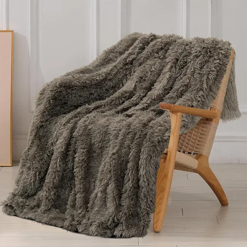 Miniatura 24 de Tuddrom - Manta decorativa extra suave de piel sintética, 50 x 60 pulgadas (127 x 152.4 cm), reversible, de doble capa, de pelo largo, mullida, Rosa