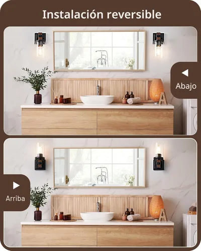 Miniatura 5 de EDISHINE Juego de apliques de pared de 2, accesorios de iluminación de tocador de estilo granja para baño, lámpara de montaje en pared rústica
