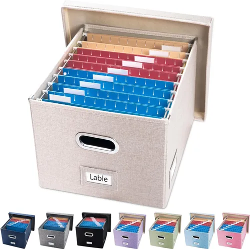 Miniatura 17 de PRANDOM Caja Organizadora de Archivos - Juego de 2 Cajas Plegables Decorativas de Lino para Almacenamiento de Archivos Colgantes con Tapas para Gris