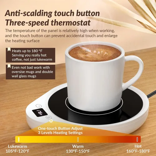 Miniatura 2 de Calentador de tazas, calentador de café mejorado y calentador de tazas para escritorio con 3 configuraciones de temperatura, calentador de taza