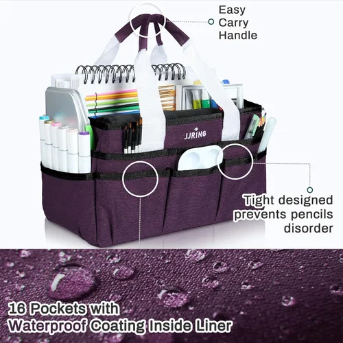 Miniatura 4 de JJRING Bolsa Organizadora de Transporte para Manualidades, Organizador de Almacenamiento de Arte con Múltiples Bolsillos, Bolsa de Costura Morado