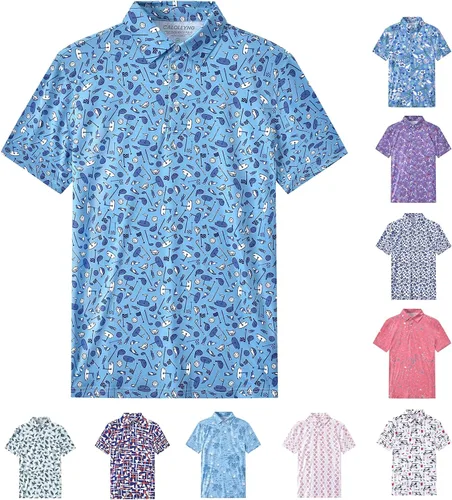 caloleyng Camisas tipo polo de golf con estampado divertido para hombre, para verano, elásticas, de ajuste seco, manga corta, para el rendimiento