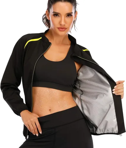 SEXYWG Chaqueta de sauna para mujer, adelgazante, traje de sauna, camisa de manga larga, para entrenamiento, moldeador de cuerpo