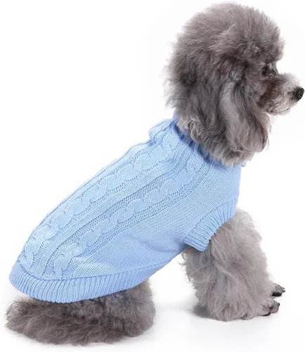 Miniatura 3 de Suéteres tejidos para perros pequeños, sudadera cálida para mascotas y gatos, ropa de invierno, suéter para gatitos y cachorros (Grande, azul claro)