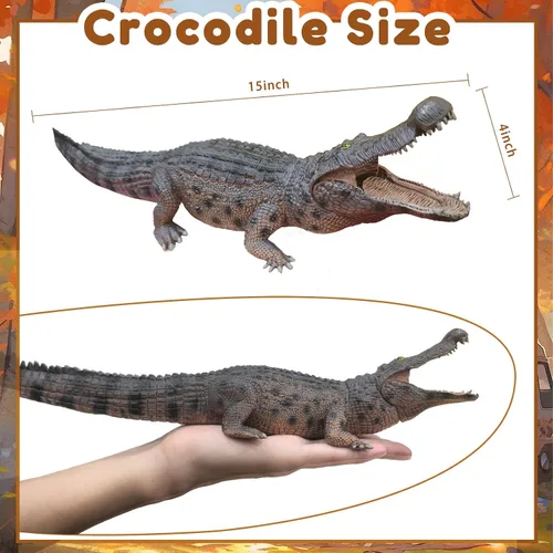 Miniatura 2 de EOIVSH Figura Gigante de Cocodrilo de Juguete, Figura de Acción de Cocodrilo Realista de 15" con Mandíbula Movible, Figura Educativa de Animal