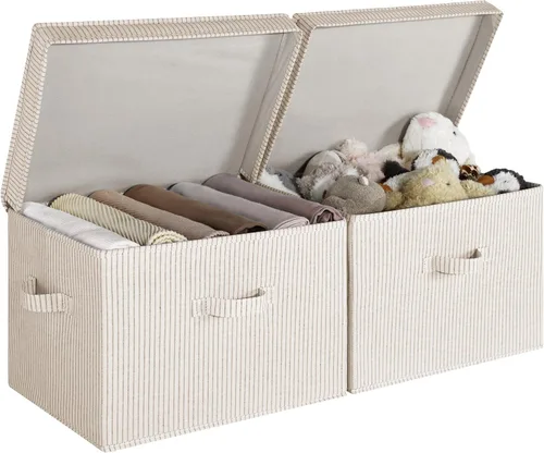Miniatura 23 de StorageWorks Contenedores de almacenamiento de tela con tapa, cajas de almacenamiento decorativas para estantes, cesta organizadora de armario Beige