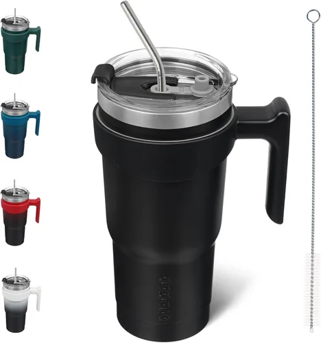 Miniatura 37 de BJPKPK Vaso con asa de acero inoxidable de 20 onzas, con aislamiento de doble pared, con tapa y pajita, color rosa claro A-rosa claro
