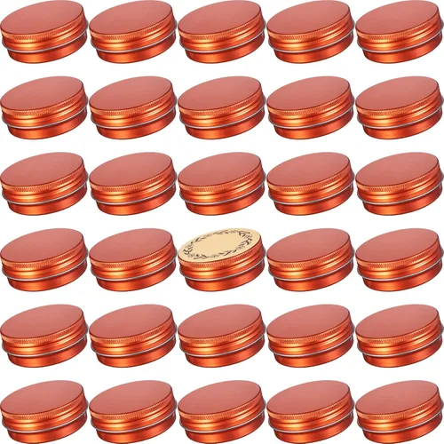 Recipiente de aluminio de 1 oz / 30ml con tapa de rosca y etiquetas en blanco (Naranja - Paquete de 32)