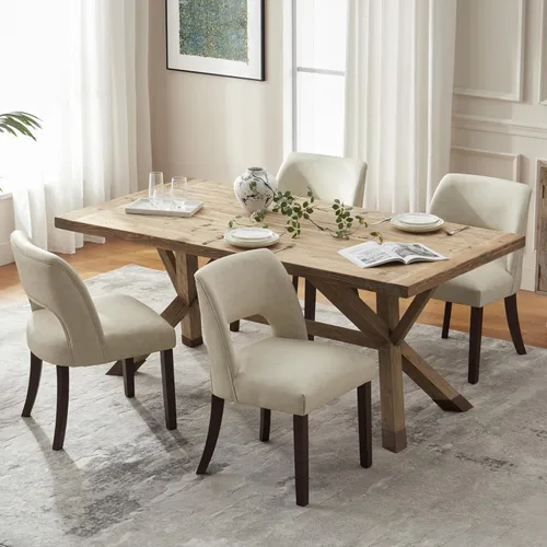 Miniatura 4 de VKNOW Juego de 2 sillas de comedor modernas, tapizadas de piel sintética, sillas de comedor, sillas de cocina, sillas de cena de granja para cocina