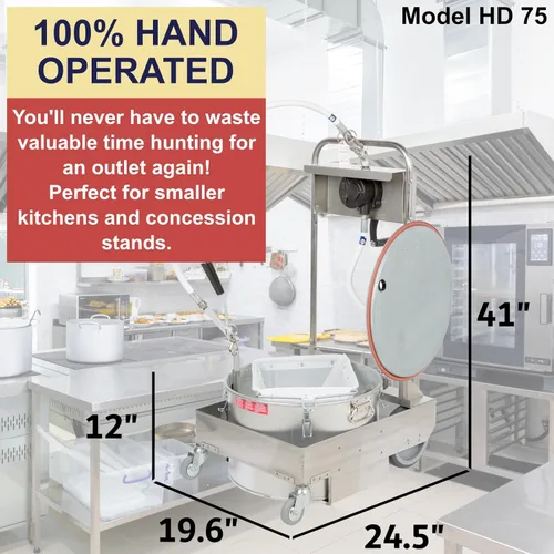 Miniatura 5 de MirOil Máquina de filtro de aceite para freidora 75HD con carrito de descartar y bomba manual, sistema de filtración para freidora para catering